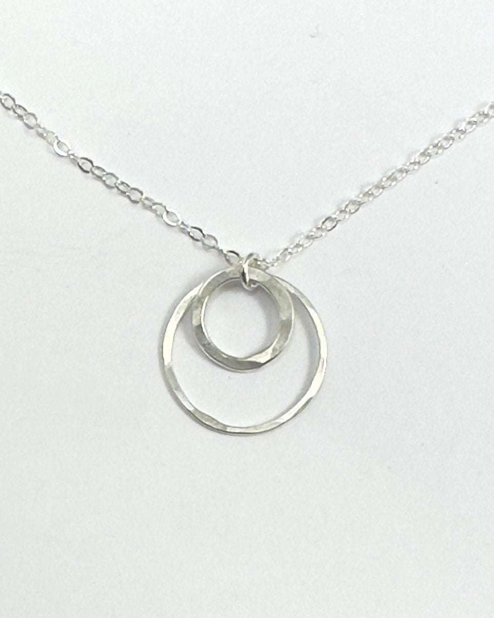 Joy Double Circles Silver Hammered Necklace