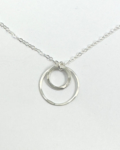 Joy Double Circles Silver Hammered Necklace - Cloverleaf Jewelry
