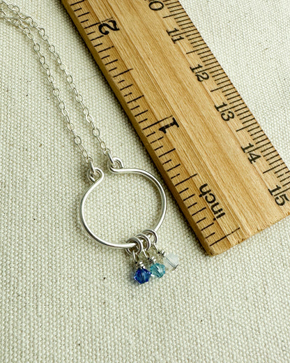 Lyre Birthstone Necklace in Silver - Cloverleaf Jewelry