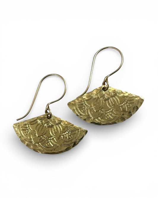 Fanfare Gold Earrings with Mandala Pattern