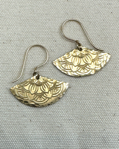 Fanfare Gold Earrings with Mandala Pattern - Cloverleaf Jewelry