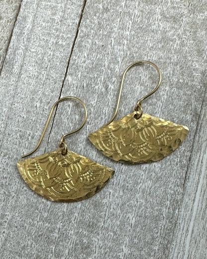 Fanfare Gold Earrings with Mandala Pattern - Cloverleaf Jewelry