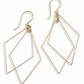 Pair of silver geometric earrings on a light gray background