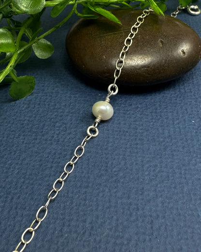 Solitaire Pearl Sterling Silver Bracelet or Anklet - Cloverleaf Jewelry