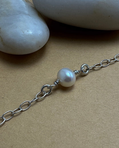 Solitaire Pearl Sterling Silver Bracelet or Anklet - Cloverleaf Jewelry