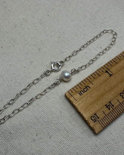 Solitaire Pearl Sterling Silver Bracelet or Anklet - Cloverleaf Jewelry