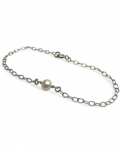 Solitaire Pearl Sterling Silver Bracelet or Anklet - Cloverleaf Jewelry