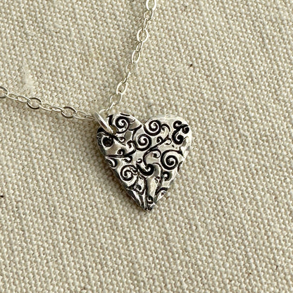 Swirly Heart Silver Necklace - Cloverleaf Jewelry