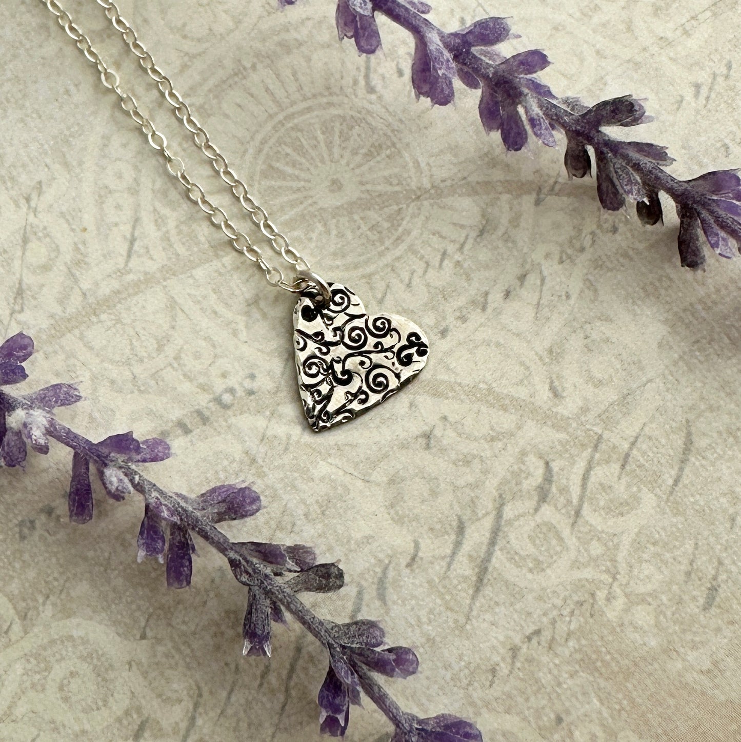 Swirly Heart Silver Necklace