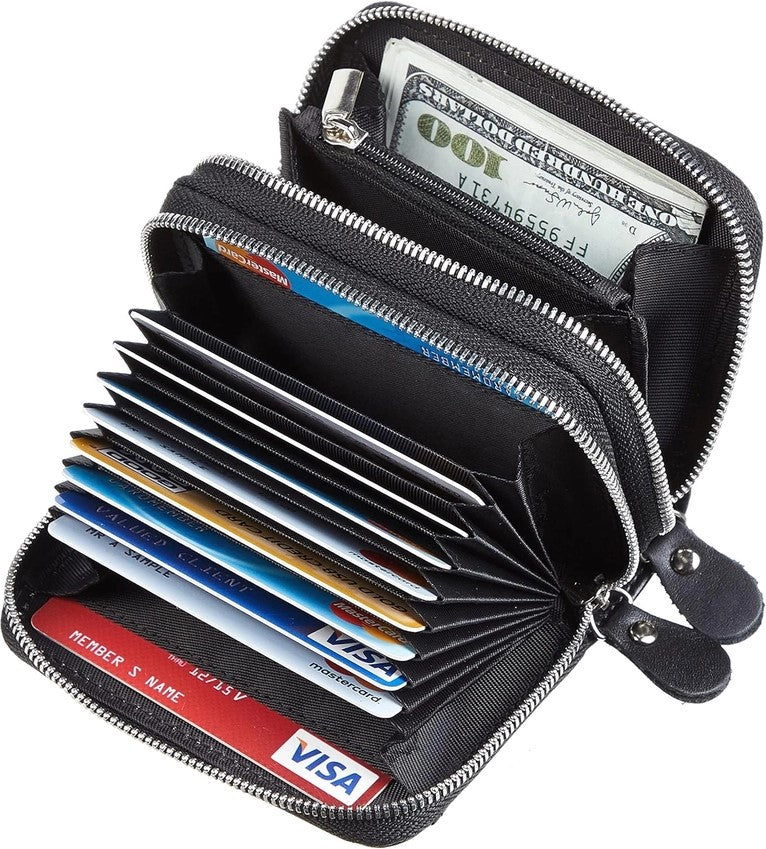 Leather Credit Card Holder Wallet with Zipper, Wallet For Women