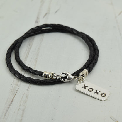 XOXO Silver Charm Leather Wrap Bracelet - Cloverleaf Jewelry