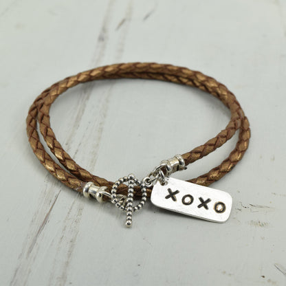 XOXO Silver Charm Leather Wrap Bracelet - Cloverleaf Jewelry