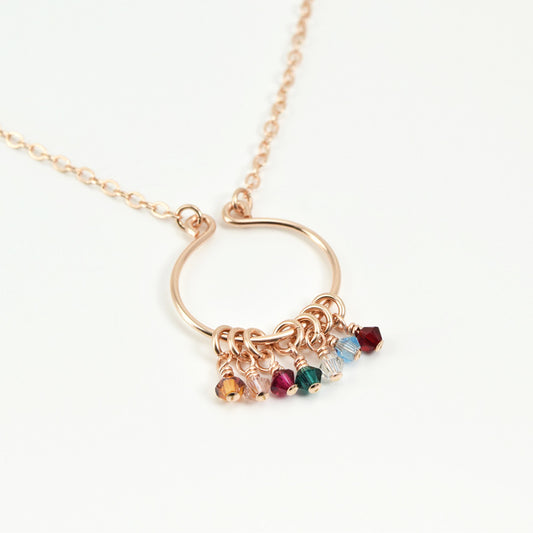 Lyre Rose Gold Birthstone Necklace, Large - Cloverleaf Jewelry