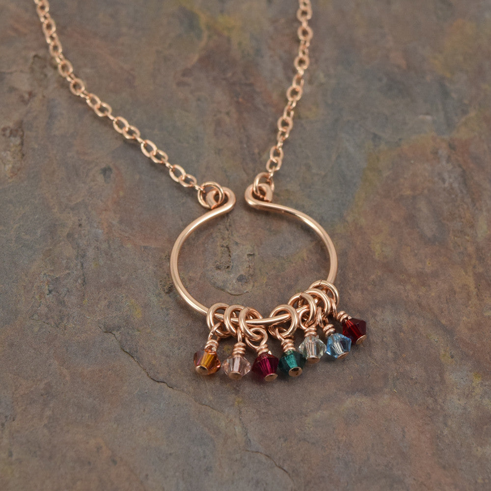 Lyre Rose Gold Birthstone Necklace, Large - Cloverleaf Jewelry