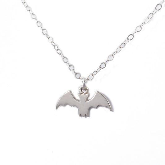 Sterling Silver Bat Charm Necklace, Bat Wing Pendant, Halloween Jewelry