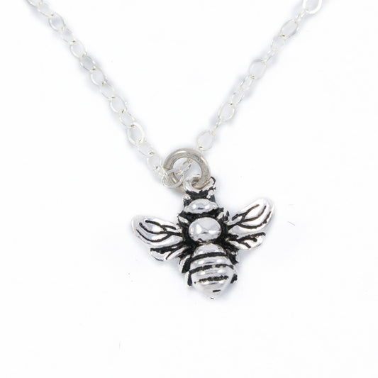 Sterling Silver Honey Bee Charm Necklace by Four Clover Lane, Honeybee Pendant, Adjustable Length