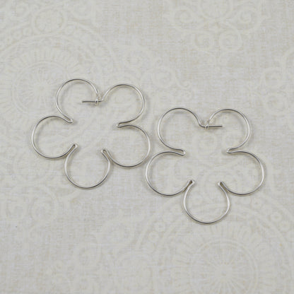 Blossom Flower Silver Hoop Earrings - Cloverleaf Jewelry