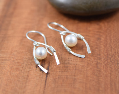 Bower Silver and Pearl Earrings - Cloverleaf Jewelry