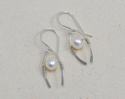 Bower Silver and Pearl Earrings - Cloverleaf Jewelry