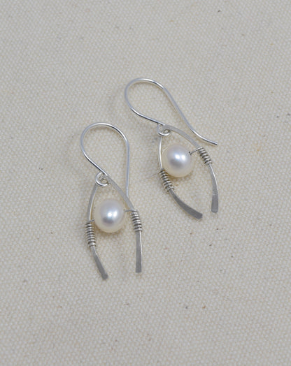 Bower Silver and Pearl Earrings - Cloverleaf Jewelry