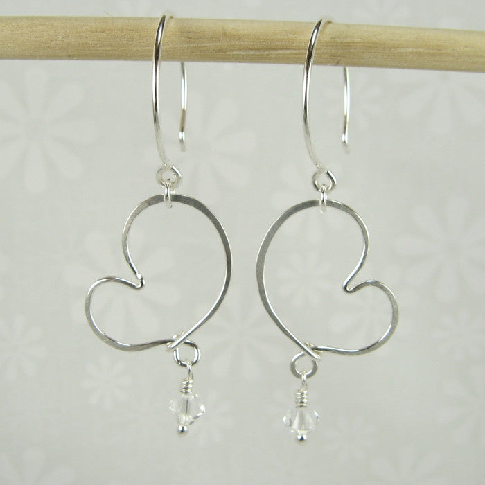 Cherish Silver Heart Earrings with Crystals