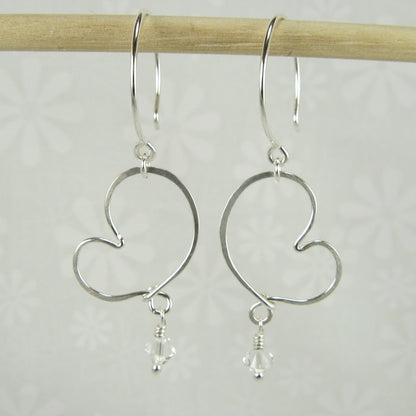 Cherish Silver Heart Earrings with Crystals - Cloverleaf Jewelry