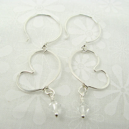 Cherish Silver Heart Earrings with Crystals - Cloverleaf Jewelry