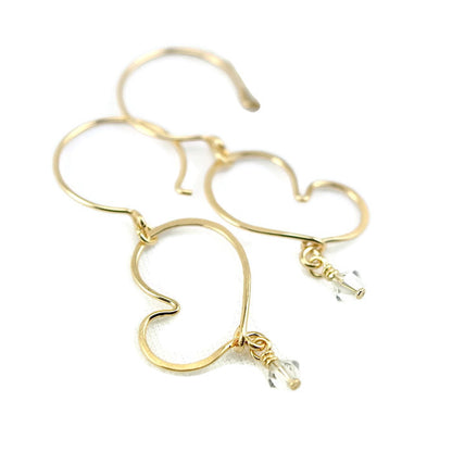 Cherish Gold Heart Earrings with Crystals - Cloverleaf Jewelry