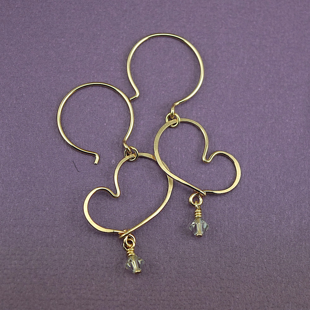 Cherish Gold Heart Earrings with Crystals