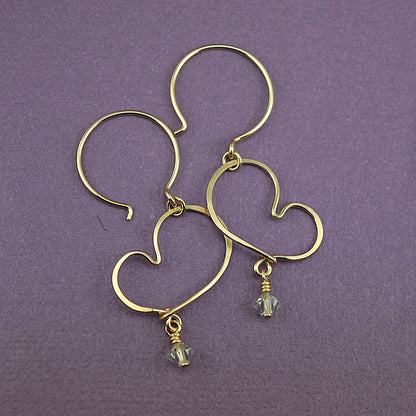 Cherish Gold Heart Earrings with Crystals - Cloverleaf Jewelry
