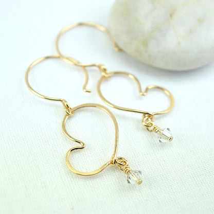 Cherish Gold Heart Earrings with Crystals - Cloverleaf Jewelry