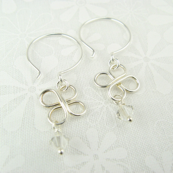 Clovers Silver Earrings with Crystals