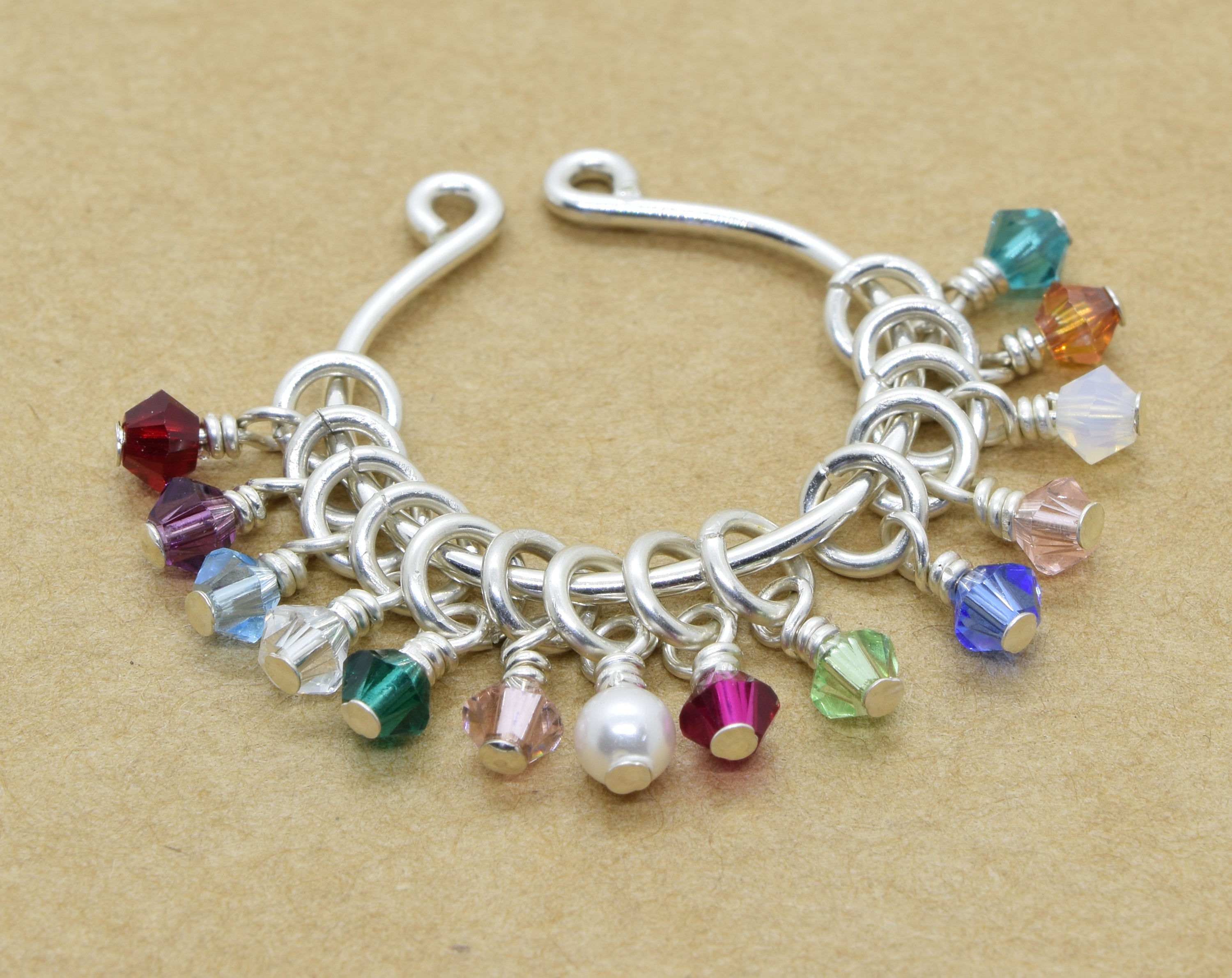Crystal Birthstone Charm, Silver
