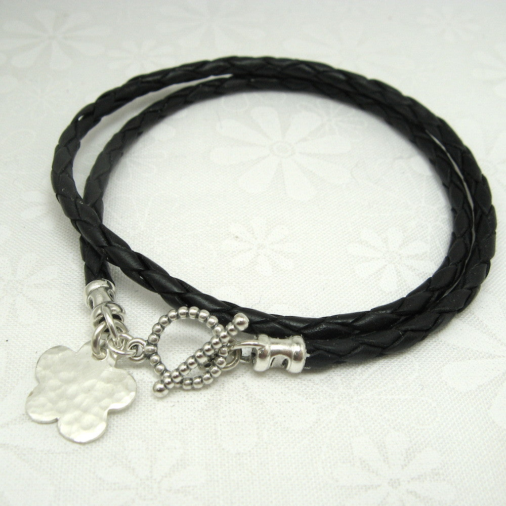 Flower Charm Leather Wrap Bracelet