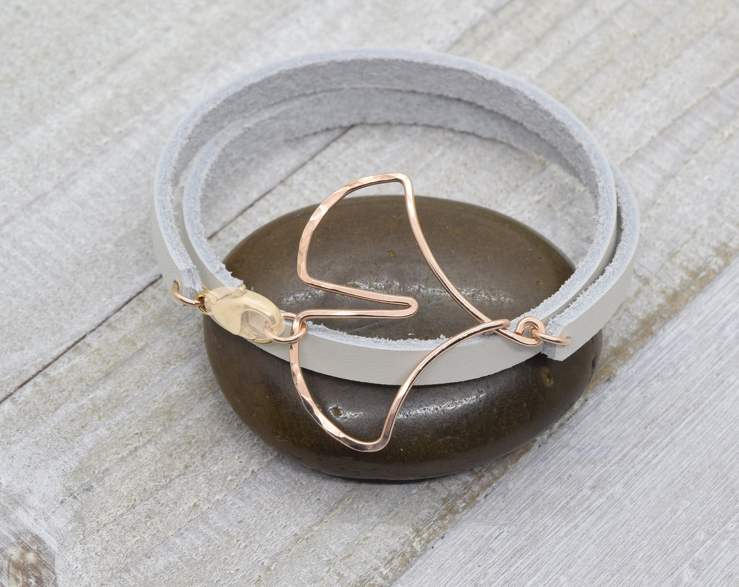 Ginkgo Leaf Leather Wrap Bracelet, Rose Gold