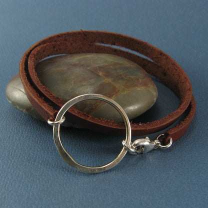 Halo Circle Leather Wrap Bracelet - Cloverleaf Jewelry