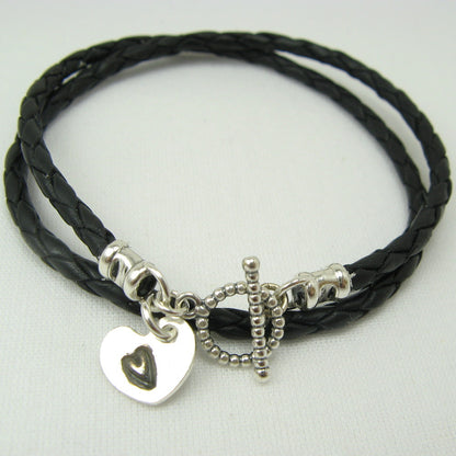 Heart in a Heart Charm Leather Wrap Bracelet - Cloverleaf Jewelry