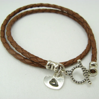 Heart in a Heart Charm Leather Wrap Bracelet - Cloverleaf Jewelry