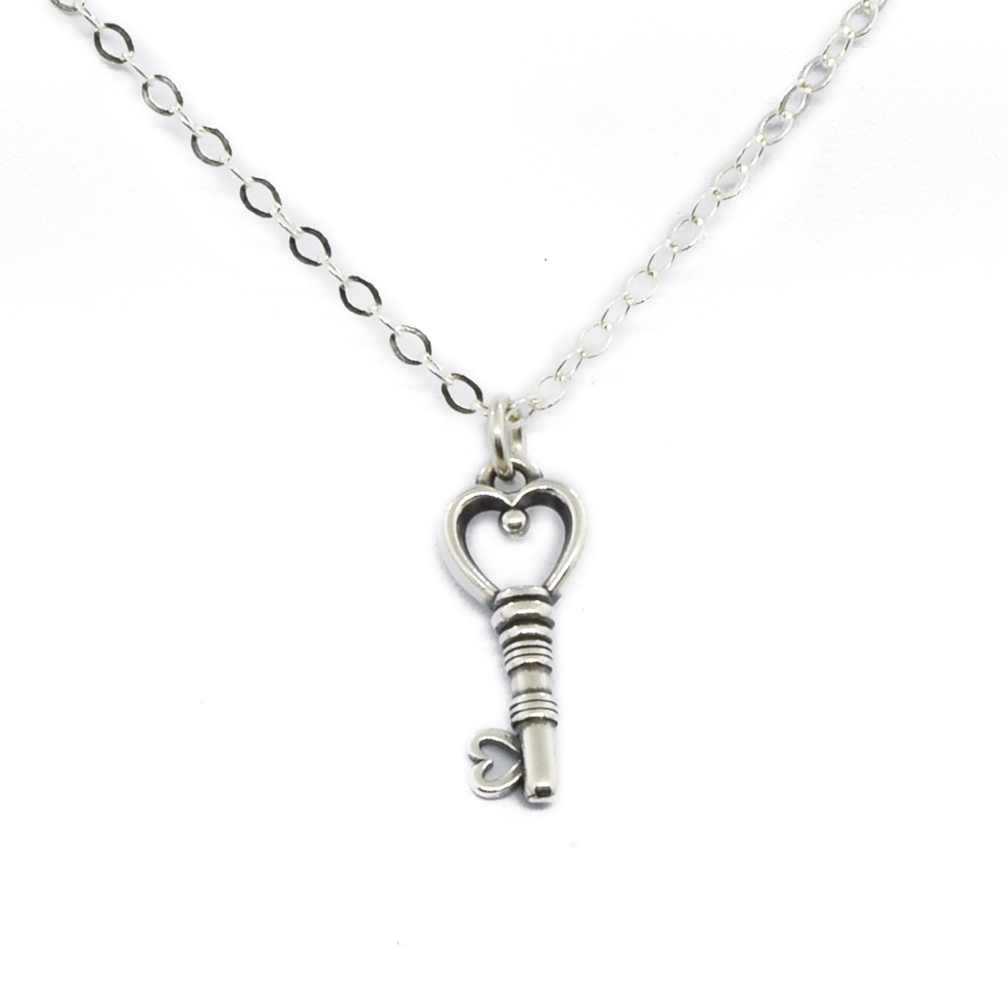 Silver Heart Key Charm Necklace