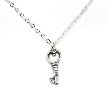 Silver Heart Key Charm Necklace - Cloverleaf Jewelry