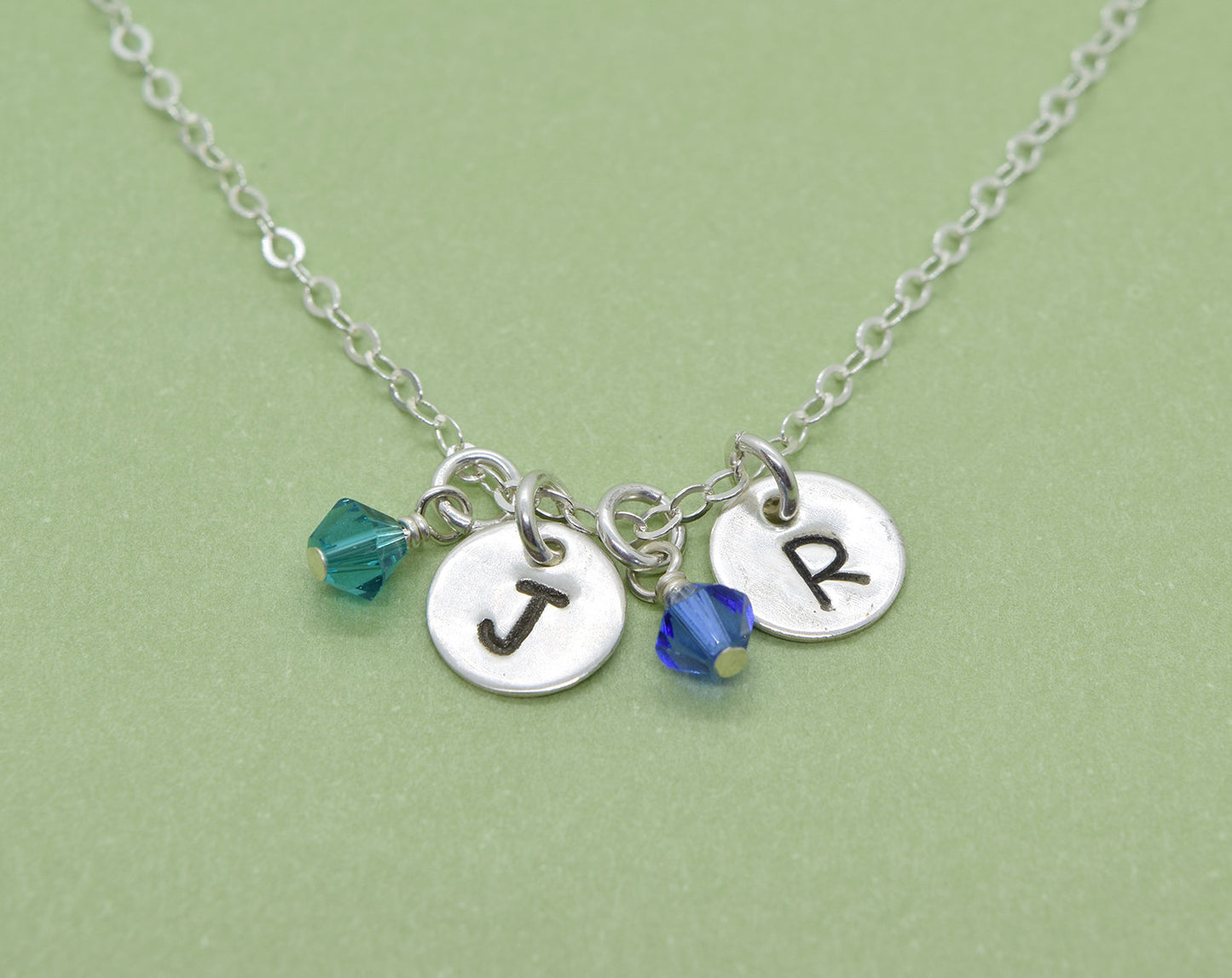 Sterling Silver Initial Necklace with Birthstone Crystal