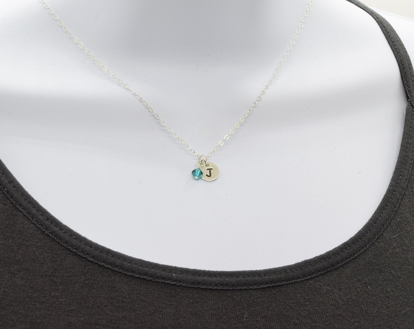 Sterling Silver Initial Necklace with Birthstone Crystal