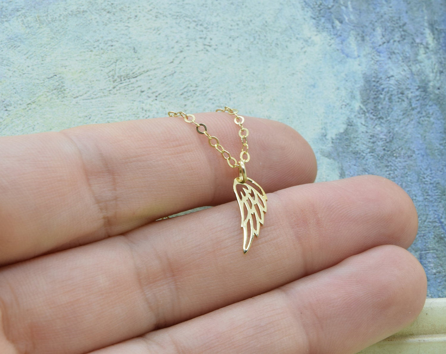 Gold Memory Charm Necklace with Angel Wing