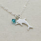 Sterling Silver Dolphin Charm and Birthstone Necklace, Dolphin Pendant, Ocean Lover Gift, Present for Friend, Porpoise, Simple Necklace