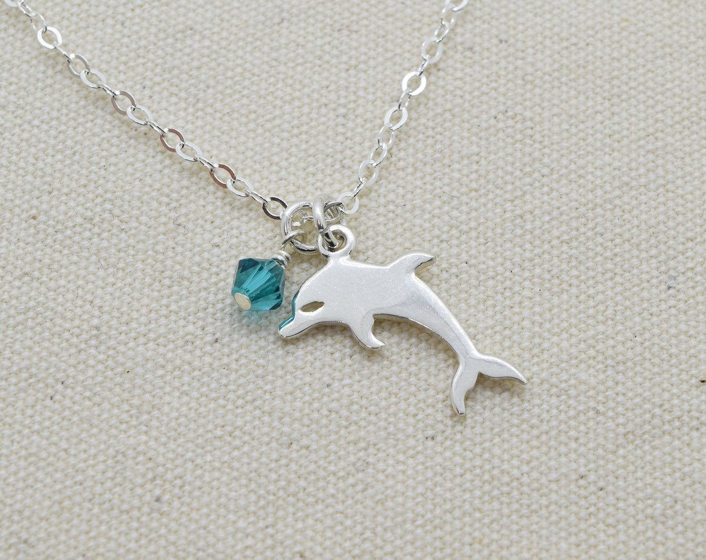 Sterling Silver Dolphin Charm and Birthstone Necklace, Dolphin Pendant, Ocean Lover Gift, Present for Friend, Porpoise, Simple Necklace