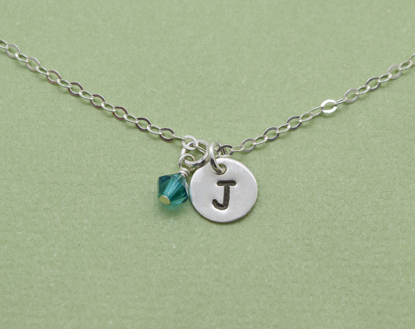 Sterling Silver Initial Necklace with Birthstone Crystal