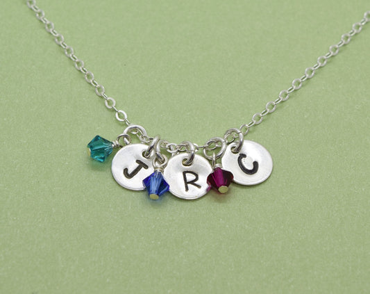 Sterling Silver Initial Necklace with Birthstone Crystal