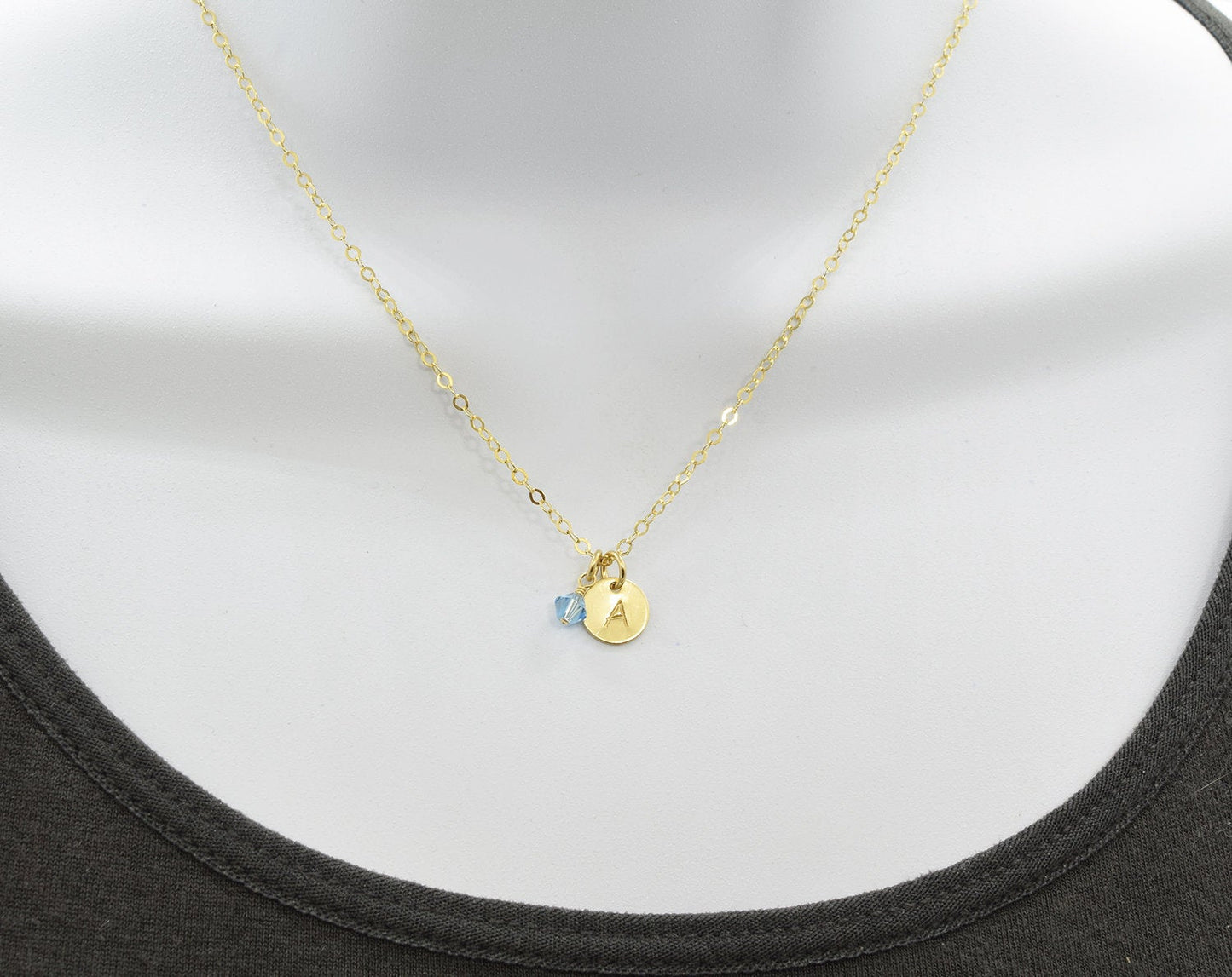 Gold Initial Necklace with Birthstone Crystal