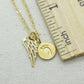 Gold Baby Foot Charm Necklace with Angel Wing Pendant and Pearl