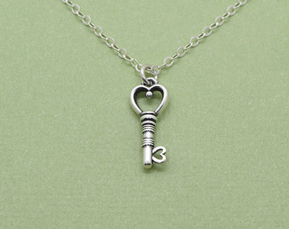 Silver Heart Key Charm Necklace - Cloverleaf Jewelry